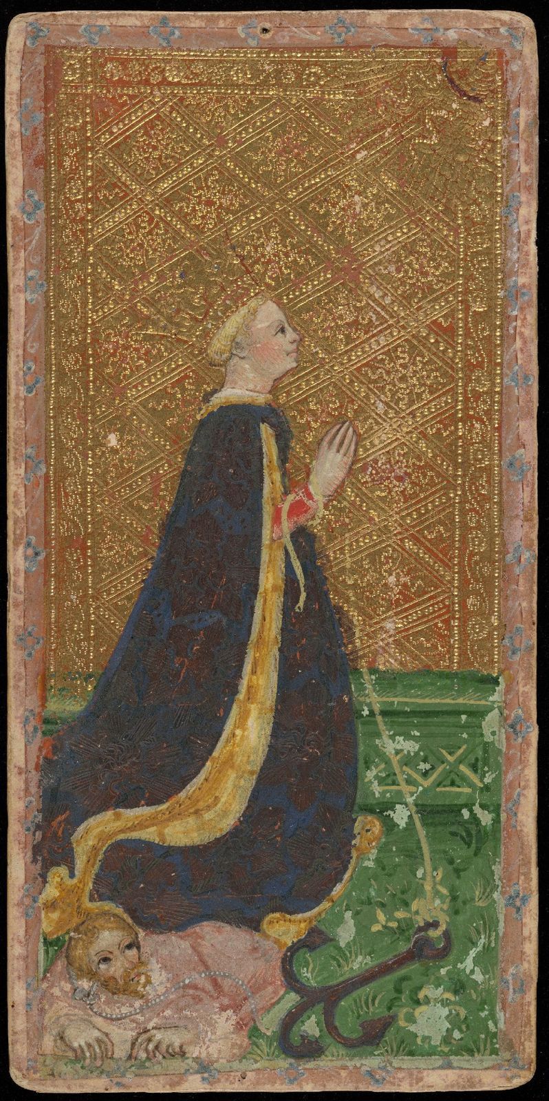 Carta della Speranza del mazzo Cary-Yale: una donna inginocchiata di profilo, mani giunte, accanto a un’ancora.